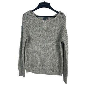 Quinn Gray Open Weave Knit Sweater M Slouchy Cozy Pullover Minimalist Beachy